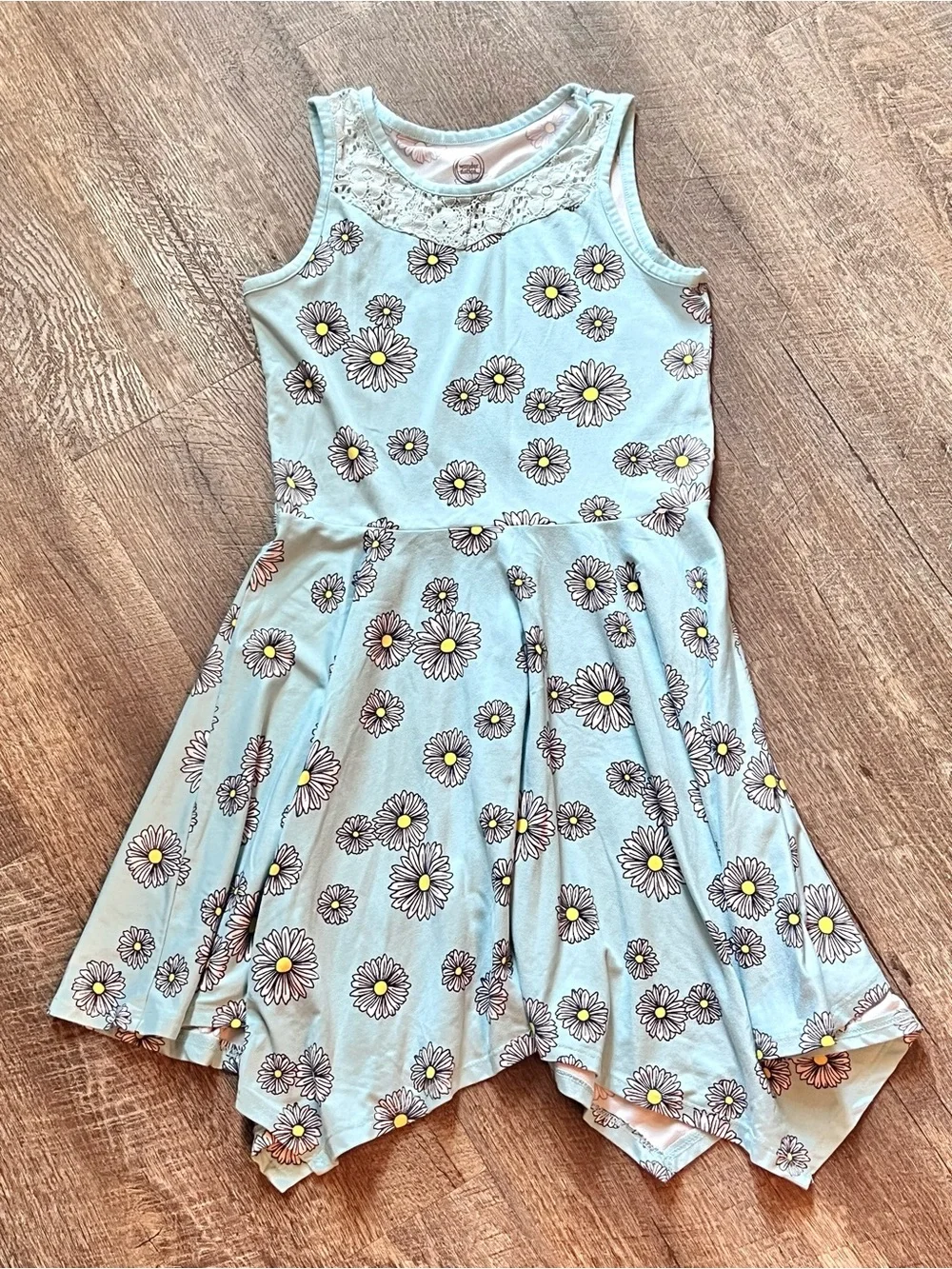 Wonder Nation Girls Daisy Handkerchief Hem Dress Size M 7/8 Blue Floral Lace